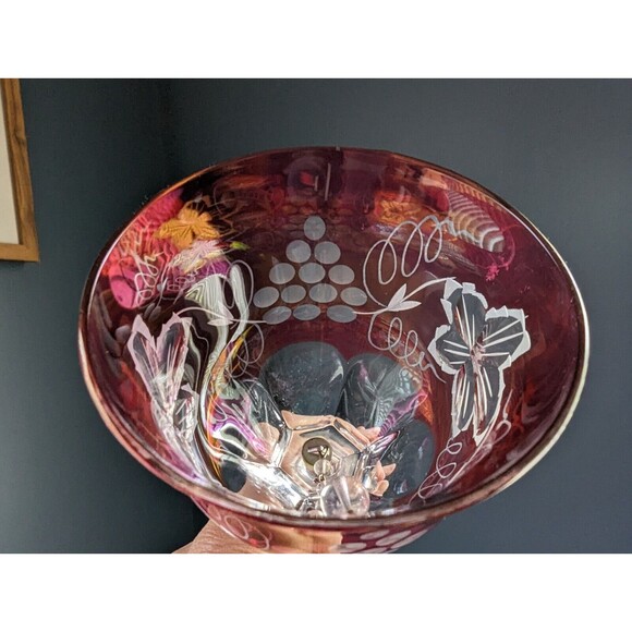 Echt Bleikrystal Hand Cut Cranberry Bell  -  Made In Germany  -  7-1/2" Tall - Picture 10 of 12